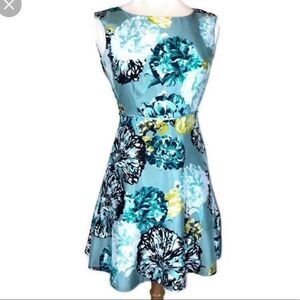 J. Crew 100% silk aquatic turquoise floral fit & flare dress sleeveless, size 10